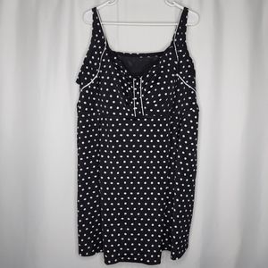 Swimsuits for All 32W Black White Polkadot Empire Dress Bra-Insert Adjustable